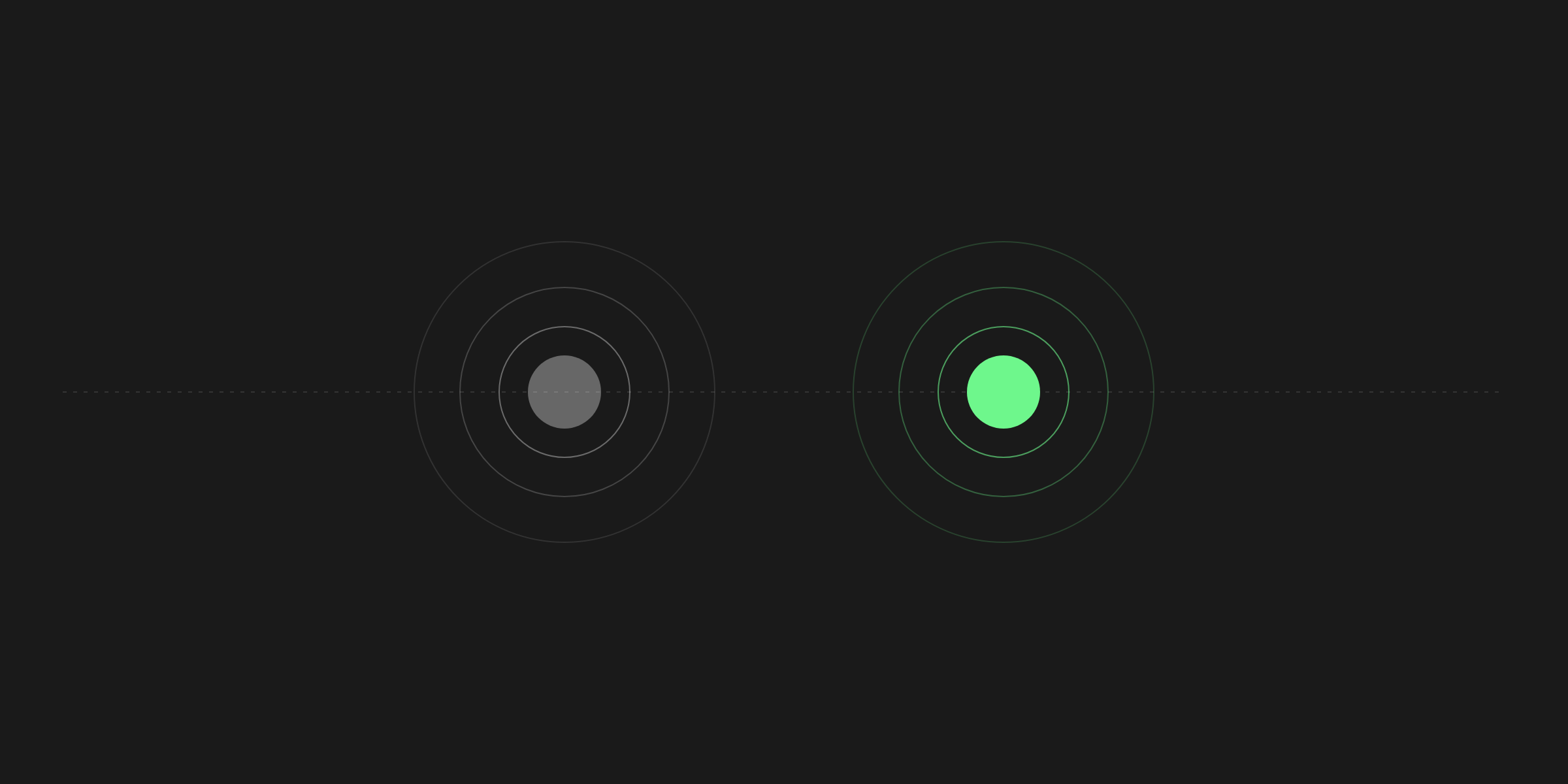 Two coins side by side, one gray and one green, each ringed